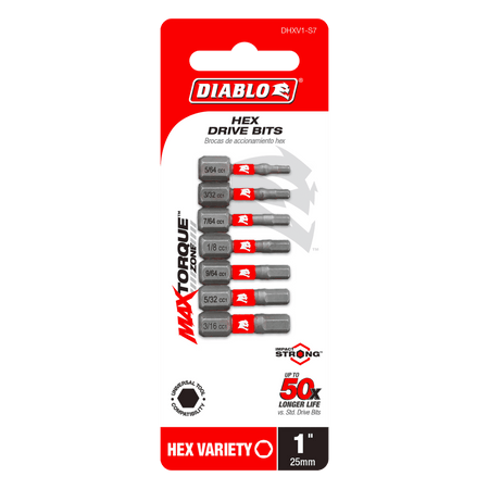 Diablo  7 pc 1in Hex Drive Bit Set