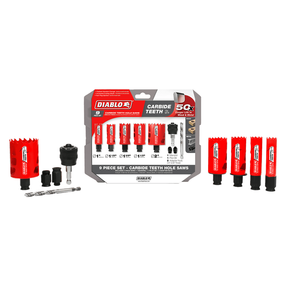 Diablo General Purpose Carbide Teeth Hole Saw Set-9 pc General Purpose Carbide Teeth Hole Saw Set