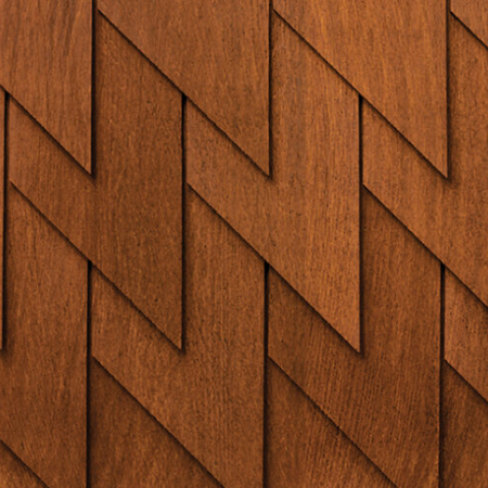 Maibec Genuine Wood Victorian Shingles in Cinnamon-Nantucket-Fish Scale