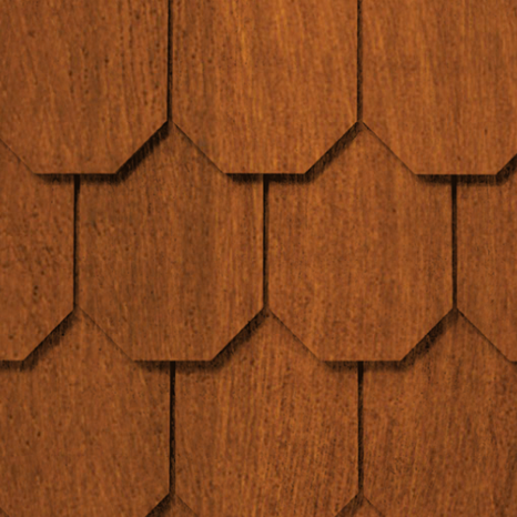 Maibec Genuine Wood Victorian Shingles in Cinnamon-Nantucket-Hexagonal