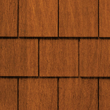 Maibec Genuine Wood Victorian Shingles in Cinnamon-Nantucket-Rounded