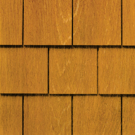 Maibec Genuine Wood Victorian Shingles in Golden Curry-Nantucket-Fish Scale