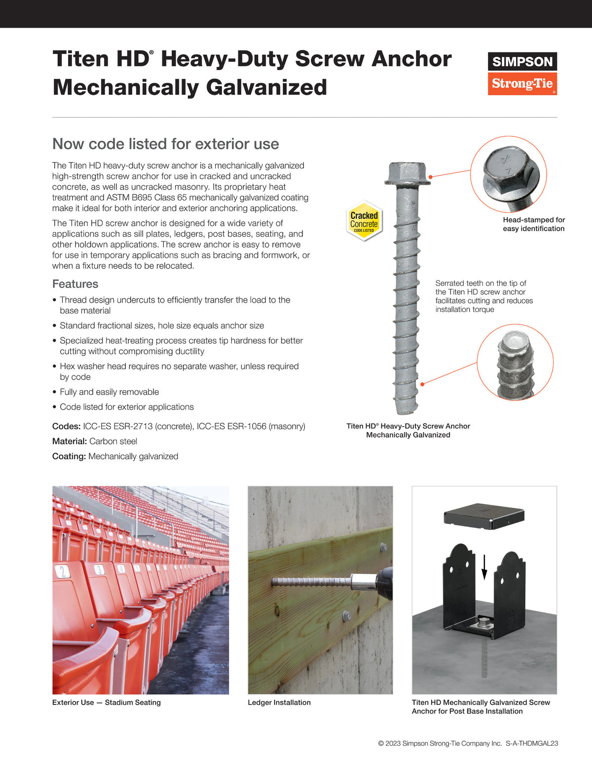 Simpson Strong-Tie Titen HD® Mechanically Galvanized Heavy-Duty Screw Anchor-1/2in-5in-20