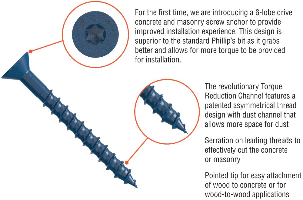 Simpson Strong-Tie Titen Turbo Concrete and Masonry 3/16in Screw Anchor (Standard Blue)-2-3/4in-Flat Head-100
