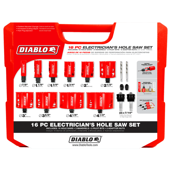 Diablo General Purpose Bi-Metal Hole Saw Set-16 pc Bi-Metal Hole Saw Set for Electricians