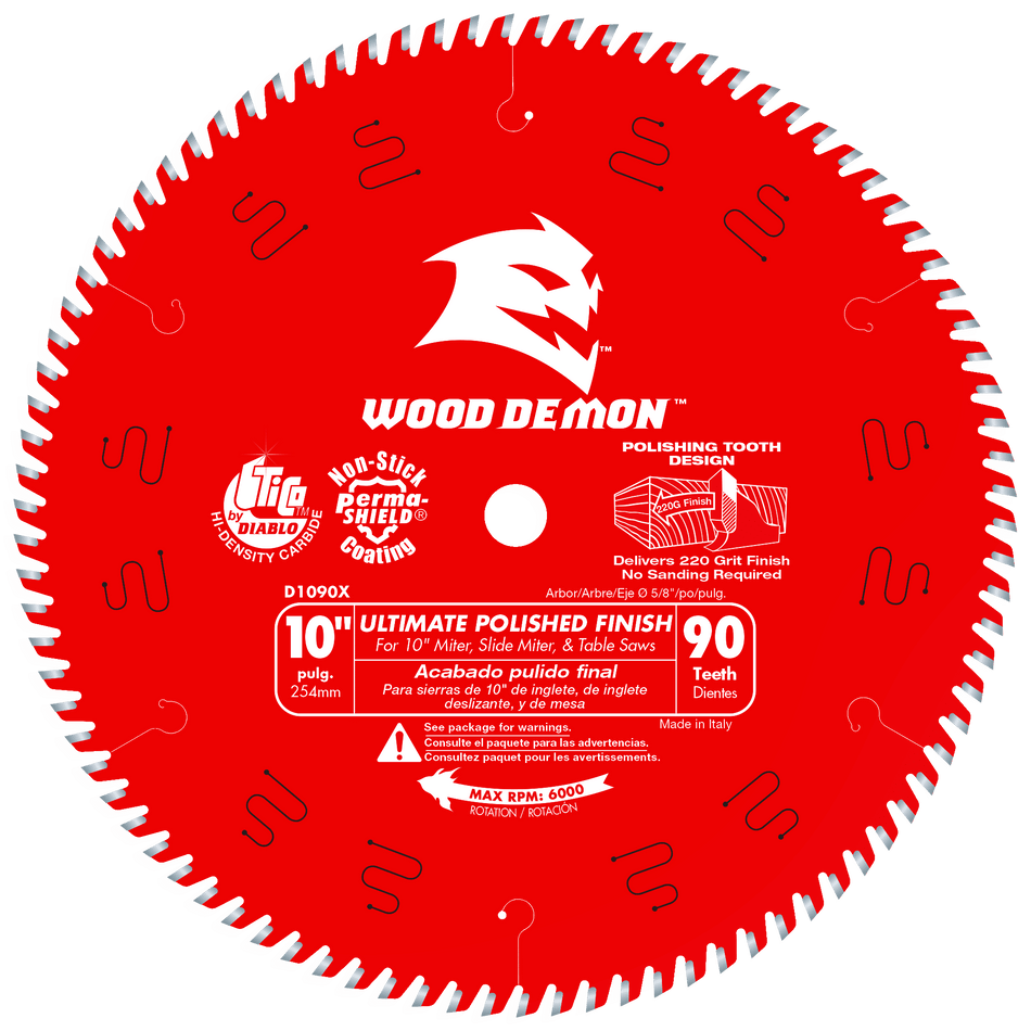 Diablo 10" x 90-Teeth Wood Demon™ Ultimate Polished Finish Saw Blade for Wood