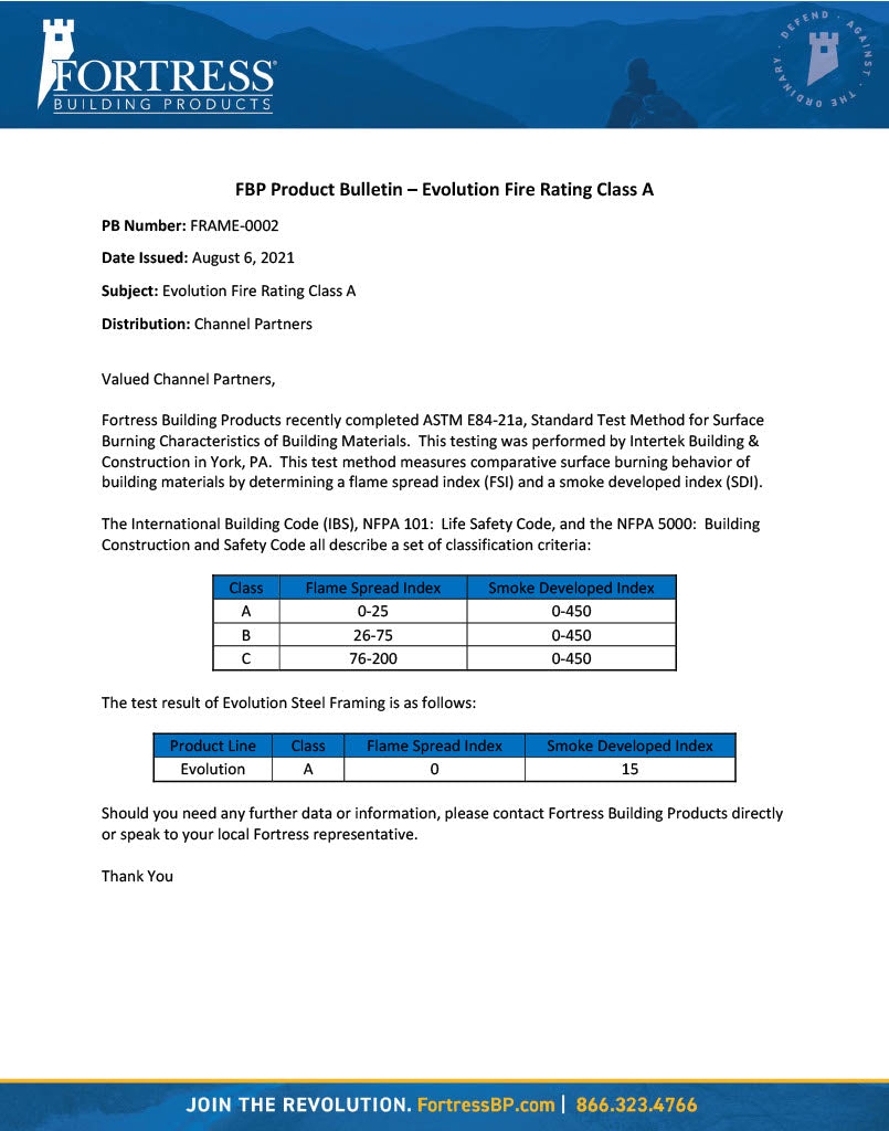 Fortress Evolution Fire Rating Class A-PDF