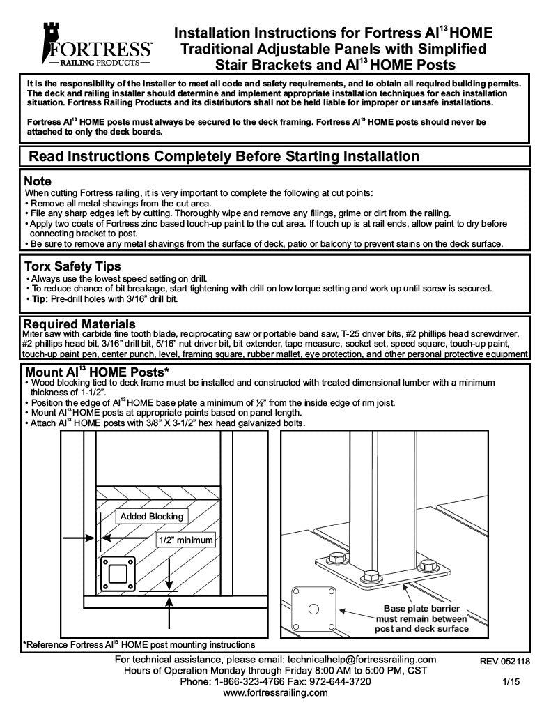 Fortress AL13 Home Railing Stair Installation Guide