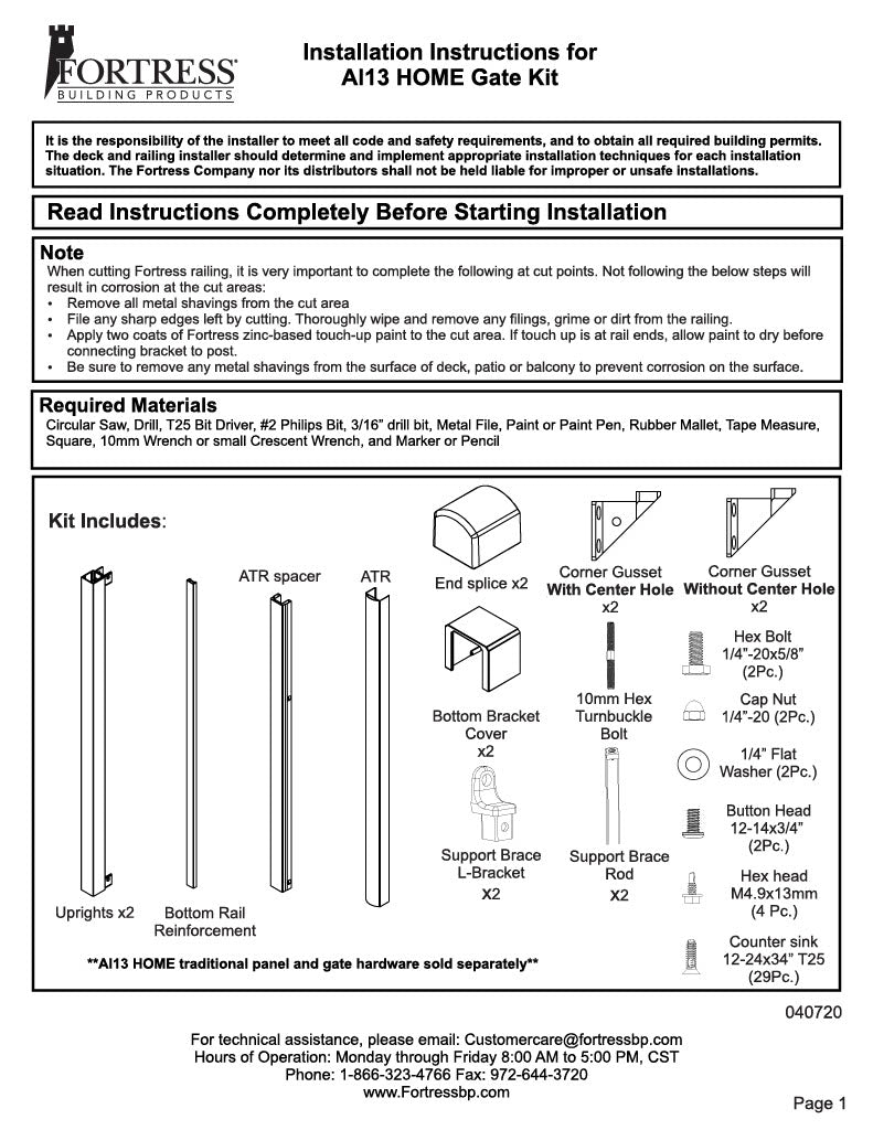Fortress AL13 Home Gate Kit Installation Guide