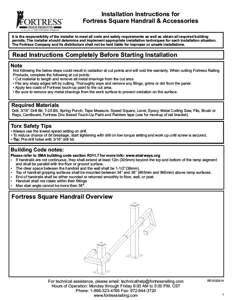 Fortress Square Handrail Installation Instructions