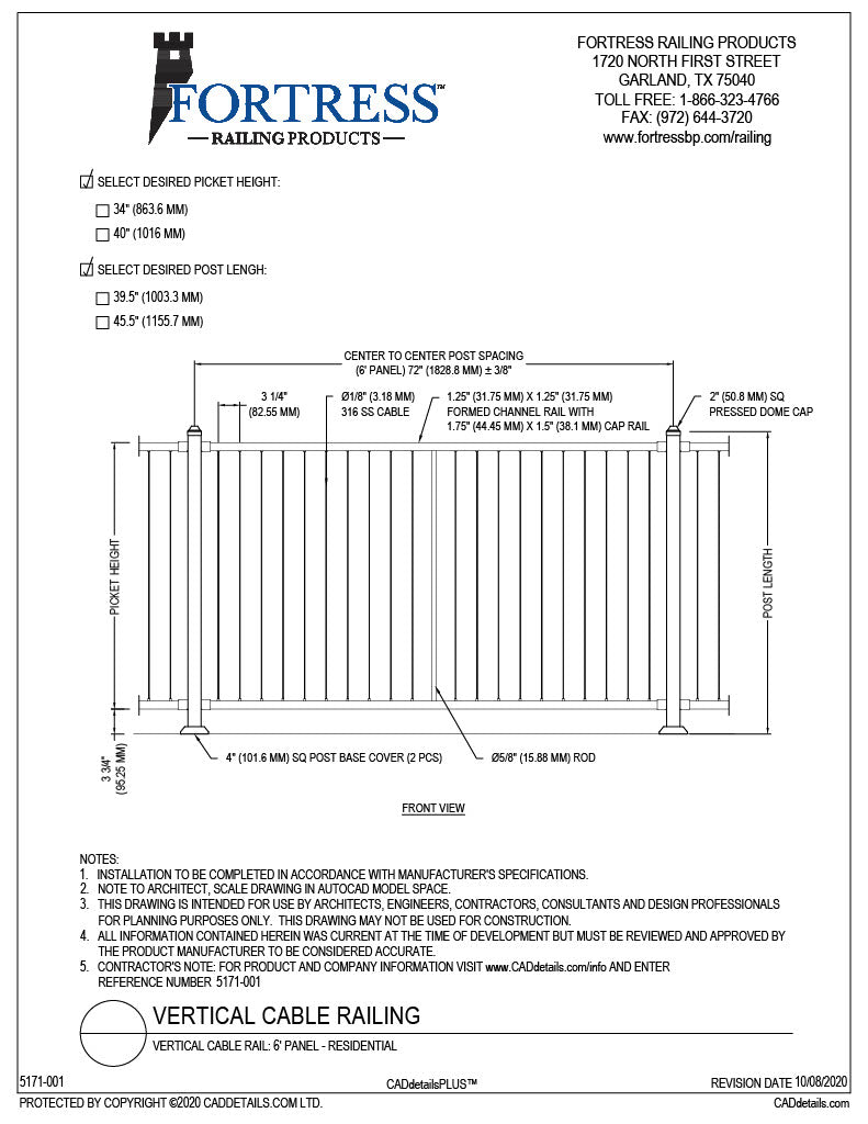 Fortress Residential Vertical Cable 6' Panel PDF