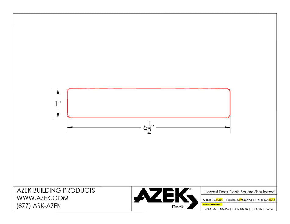 Harvest Deck Plank, Square Shouldered DWG Drawing-PDF