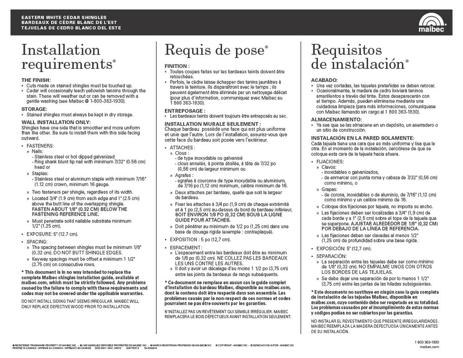 Maibec Individual Shingles Installation Requirements-PDF