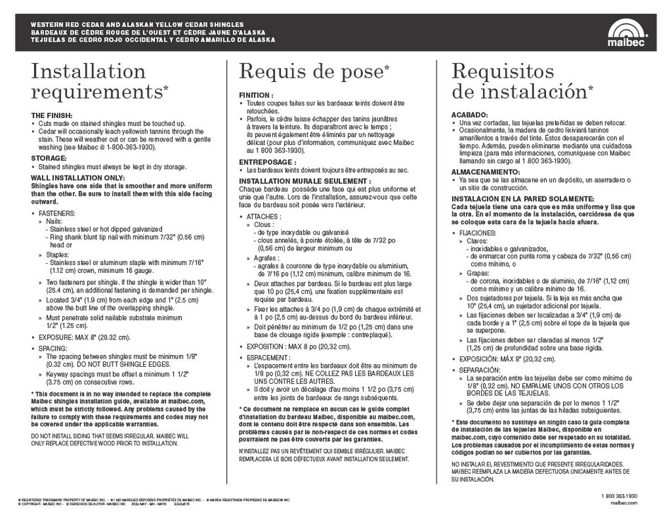 Maibec Stave Lake Shingles Installation Requirements-PDF