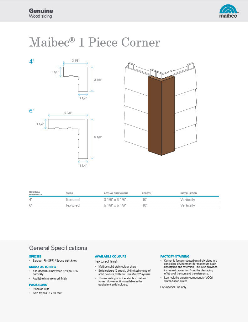 Maibec Technical Sheet - 1 Piece Corner-PDF