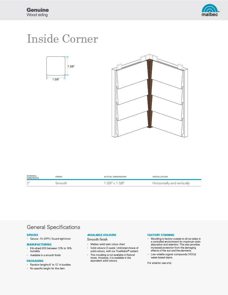 Maibec Technical Sheet - Inside Corner