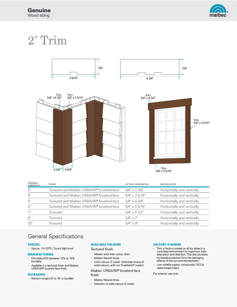 Maibec Technical Sheet - 2" Trim