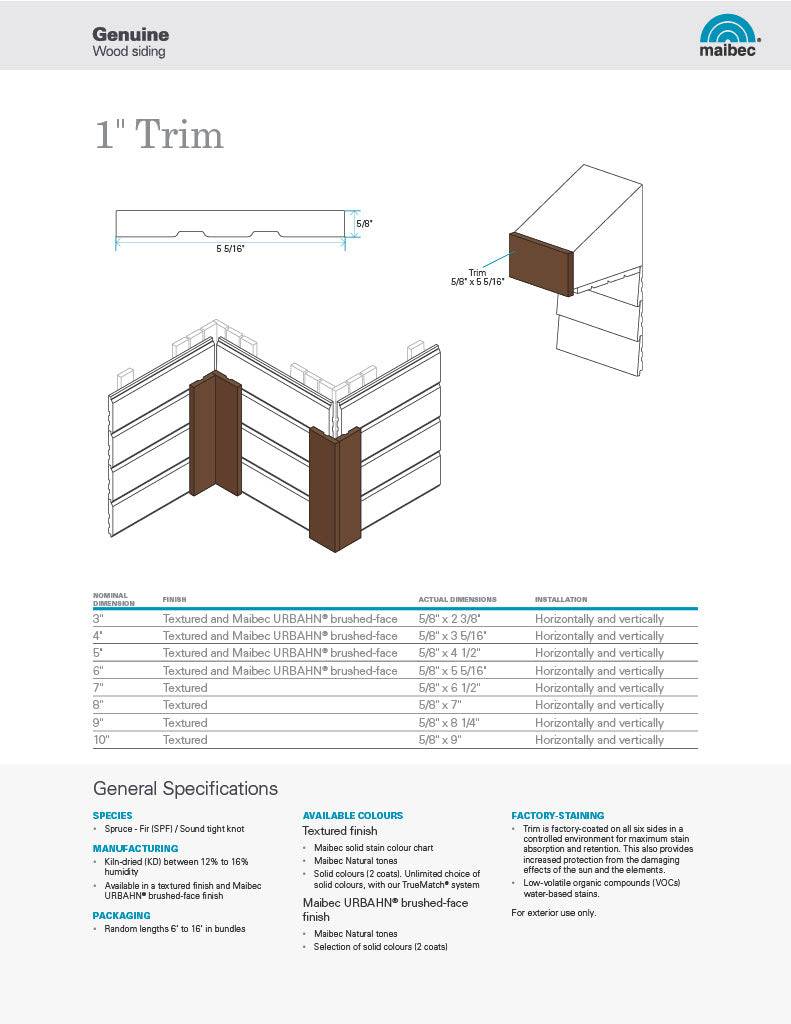 Maibec Technical Sheet - 1" Trim