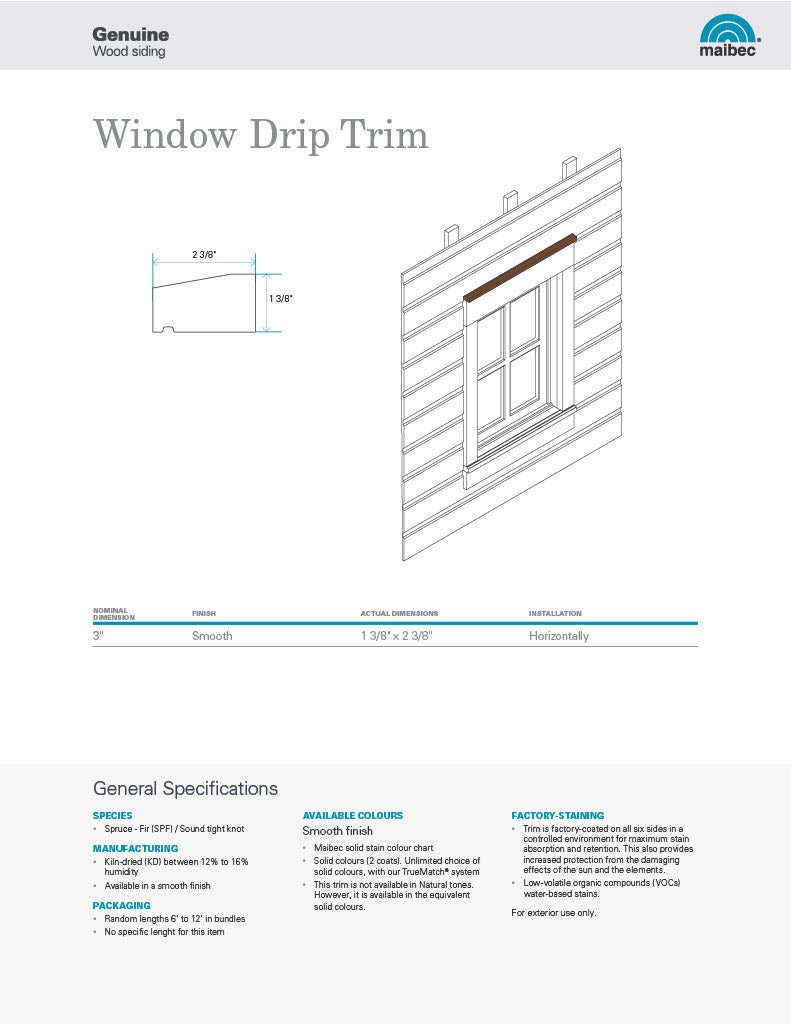 Maibec Technical Sheet - Window Drip Trim – DeckMart Building Supplies