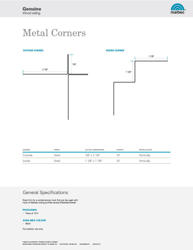 Maibec Technical Sheet - Metal Corners