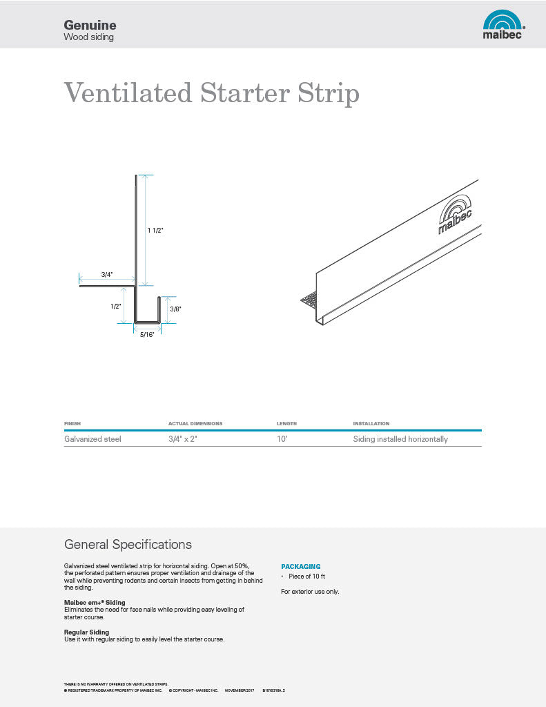 Maibec Technical Sheet - Ventilated Starter Strip