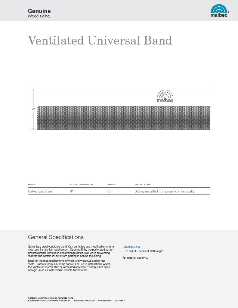 Maibec Technical Sheet - Ventilated Universal Band