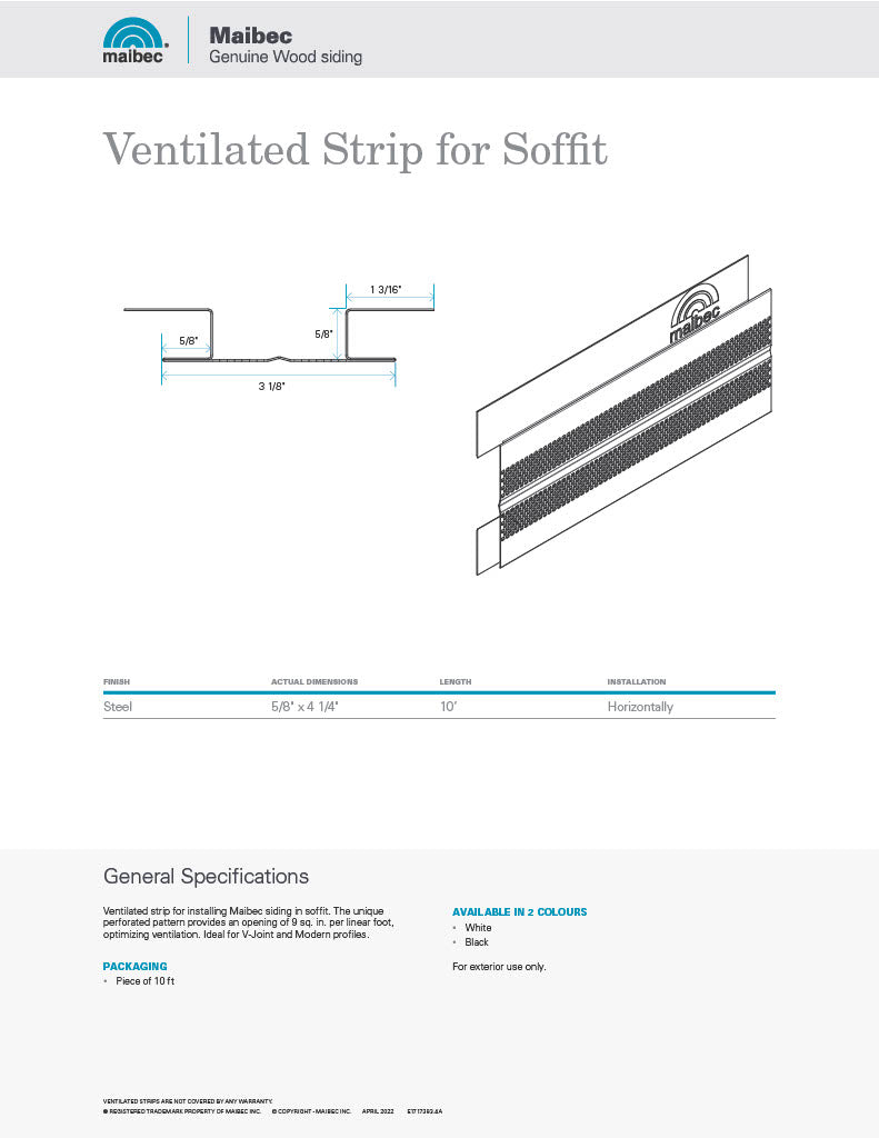 Maibec Technical Sheet - Ventilated Strip for Soffit