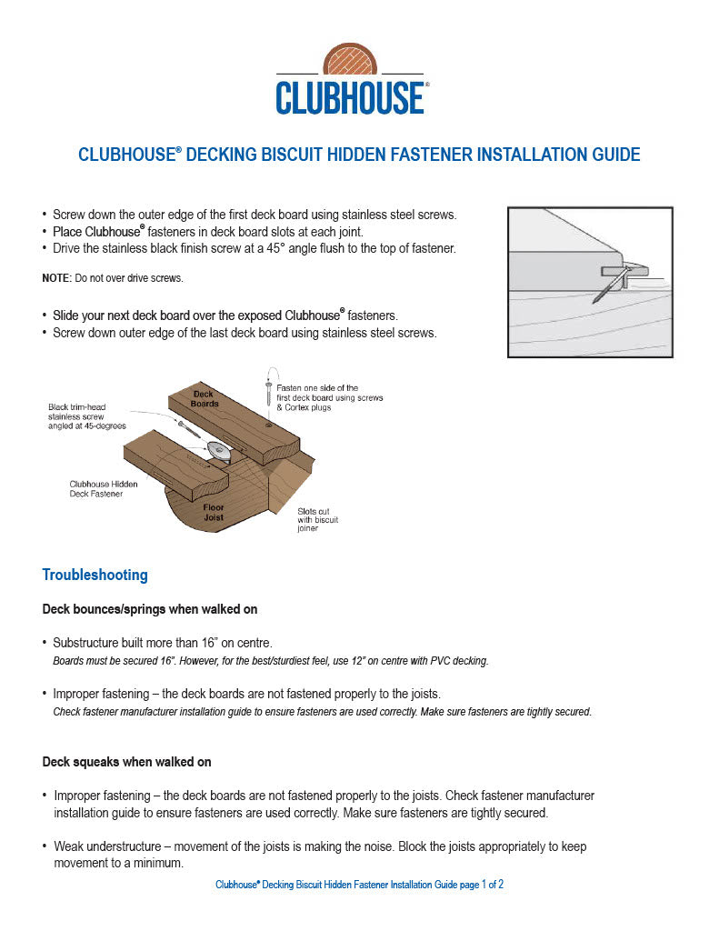Clubhouse Decking Biscuit Hidden Fastener Installation Guide-PDF