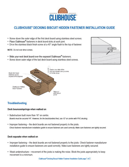 Clubhouse Decking Biscuit Hidden Fastener Installation Guide-PDF