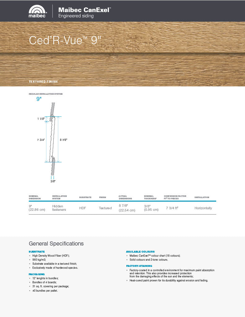 Maibec CanExel Technical Sheet - Ced’R-Vue 9"