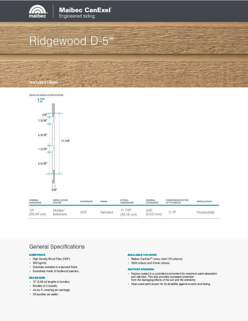 Maibec CanExel Technical Sheet - Ridgewood D-5