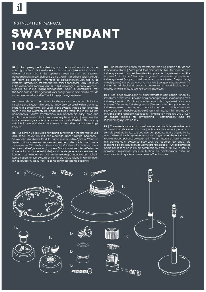 in-lite Sway Pendant 100-230V Installation Manual-PDF