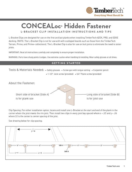 CONCEALoc Hidden Fastener L-Bracket Installation Instructions & Tips-PDF