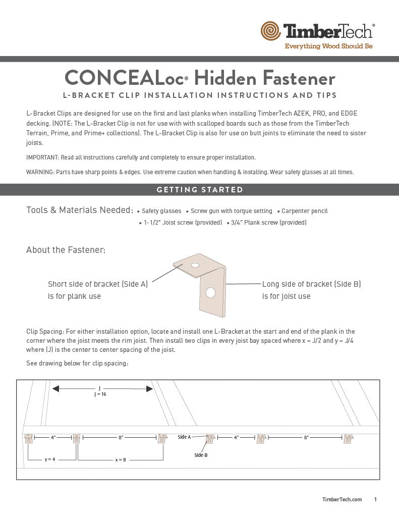 CONCEALoc Hidden Fastener L-Bracket Installation Instructions & Tips-PDF