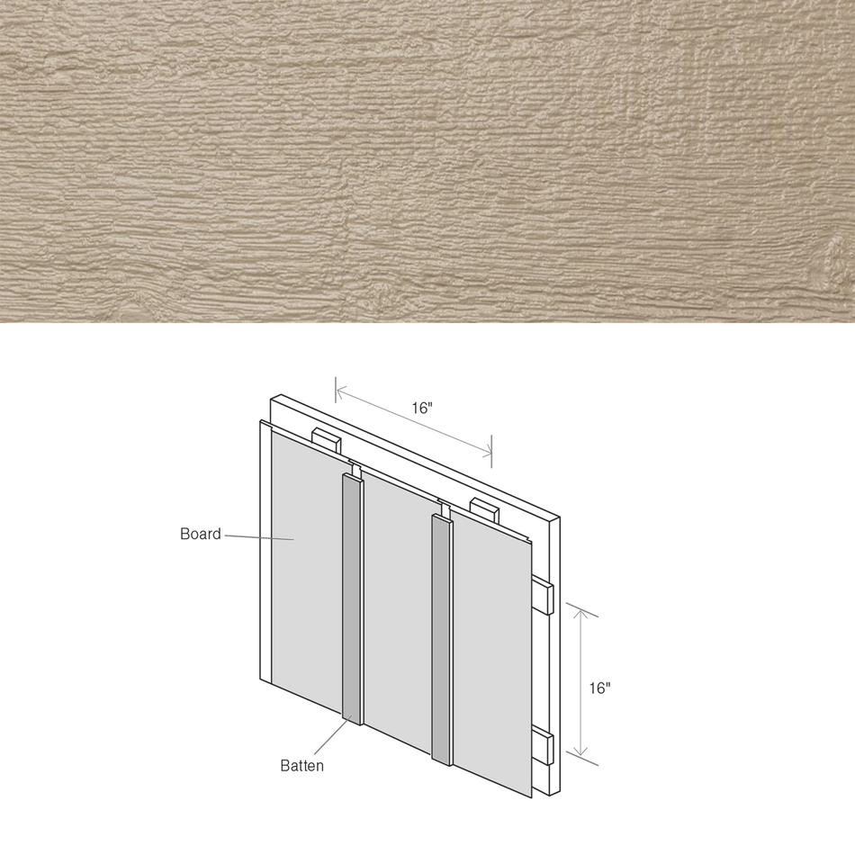 Maibec CanExel Board & Batten Engineered Siding in Sand